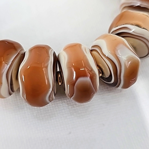 Chico's Long Rustic Stone Statement Necklace w Faux Leather Fringe & Gold Chain - Picture 3 of 13